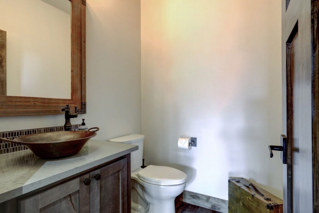 powder room rustic style mirror wooden frame